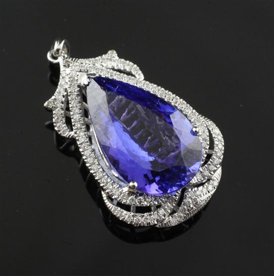 14ct white gold tanzanite and diamond pendant